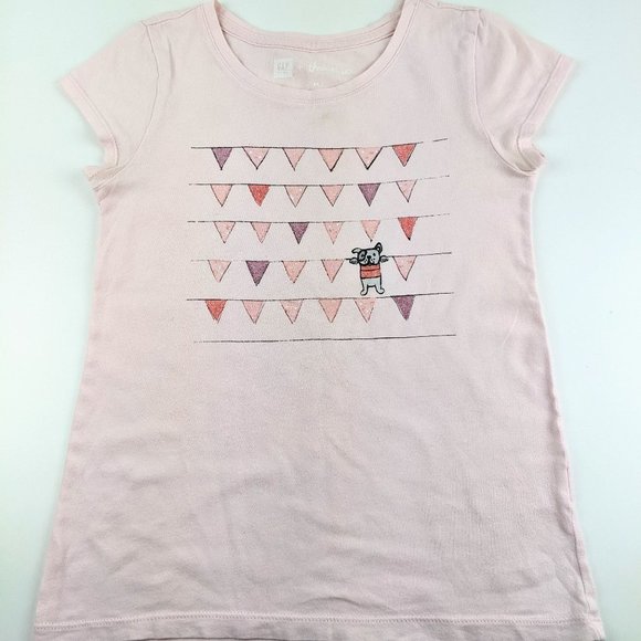 Gap Pink T-Shirt with Dog and Bunting Banner Girls Medium - Picture 1 of 8